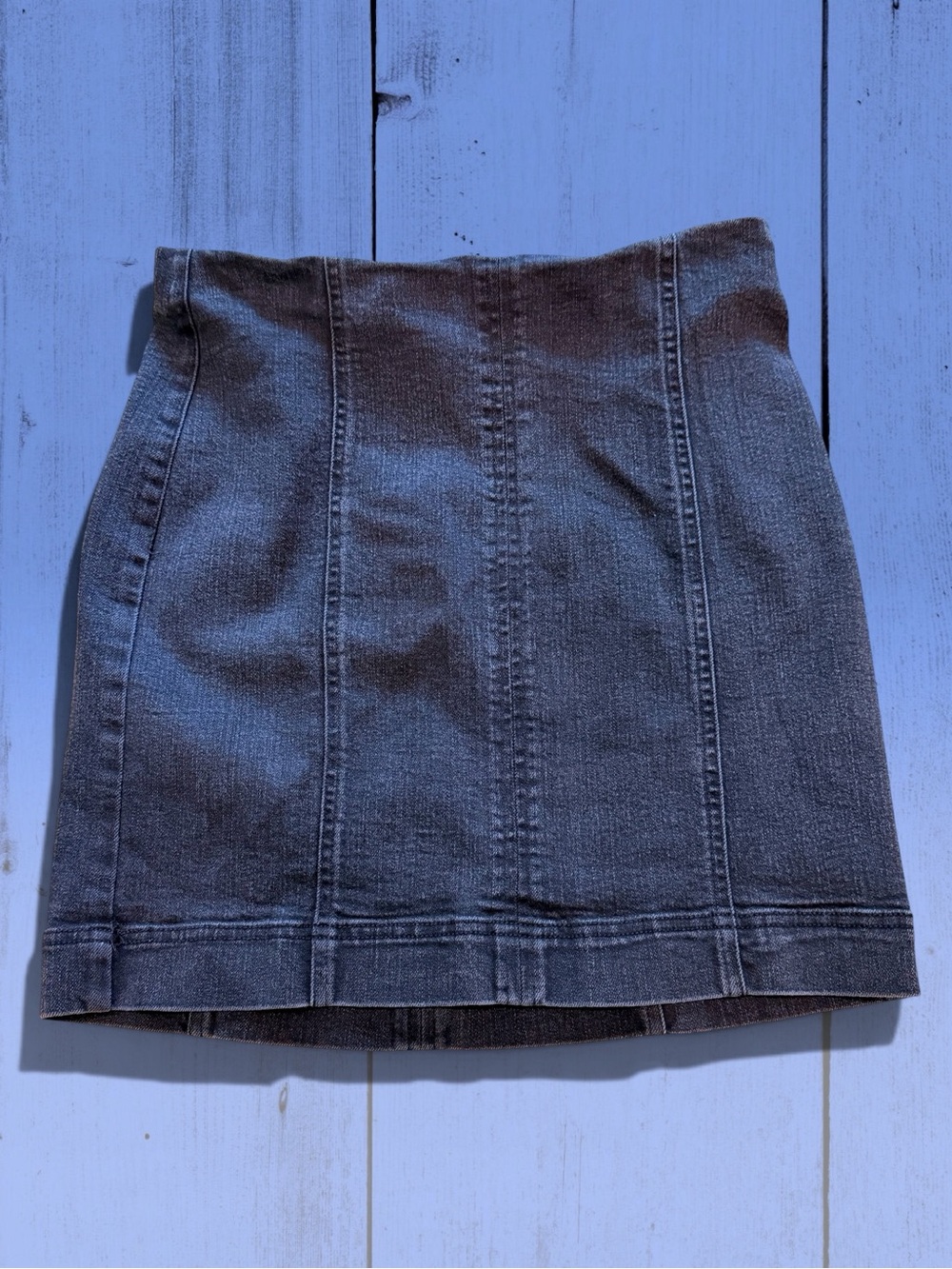 Black Label Charcoal Denim Mini Skirt -Panel Seams. Size Medium